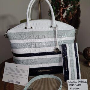 Brahmin Seaglass Vineyard RARE SILVER HARDWARE Handbag Wallet Set